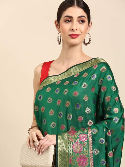 

Anouk Green & Red Woven Design Zari Banarasi Saree