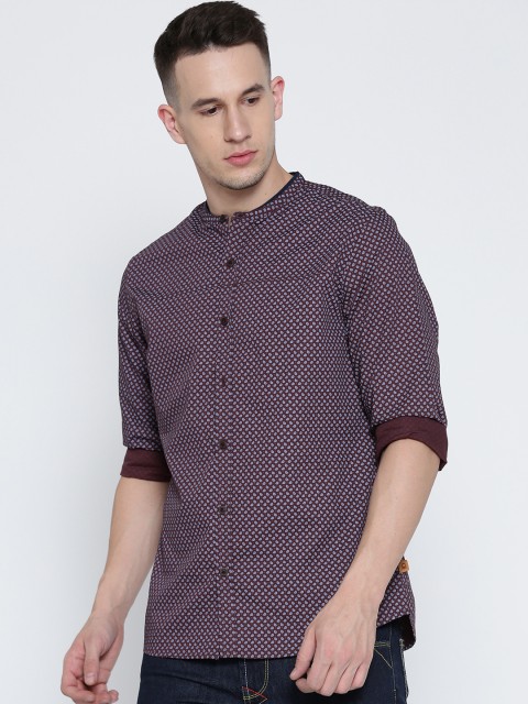 

United Colors of Benetton Men Burgundy Printed Casual Shirt