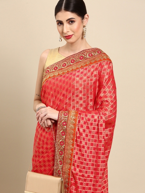 

Anouk Red & Gold-Toned Embellished Saree