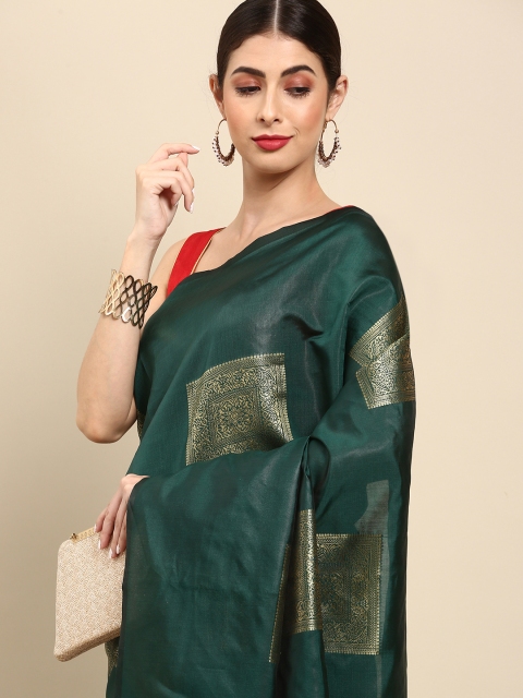 

Anouk Green & Pink Woven Design Zari Silk Blend Banarasi Saree