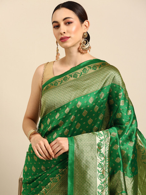 

Anouk Green Woven Design Zari Silk Blend Banarasi Saree