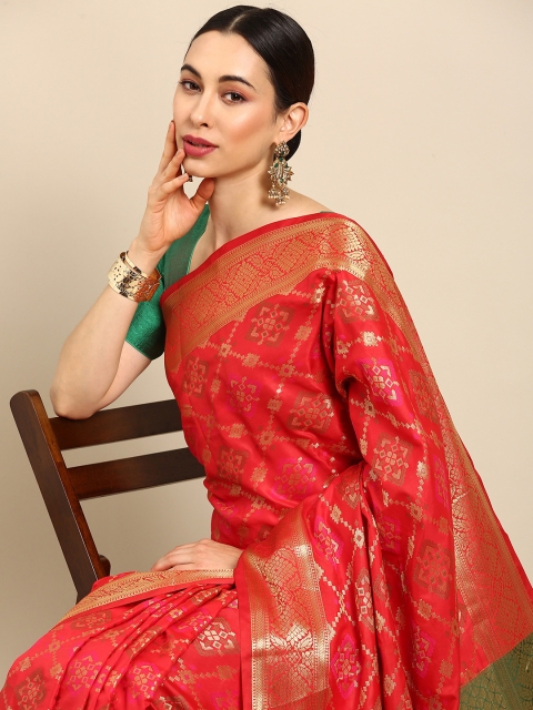 

Anouk Red & Green Woven Design Zari Banarasi Saree