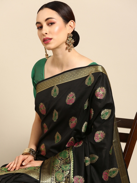 

Anouk Black & Maroon Woven Design Zari Ready to Wear Banarasi Saree