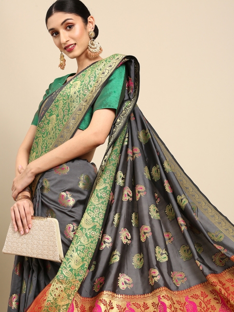 

Anouk Grey & Maroon Woven Design Zari Banarasi Saree