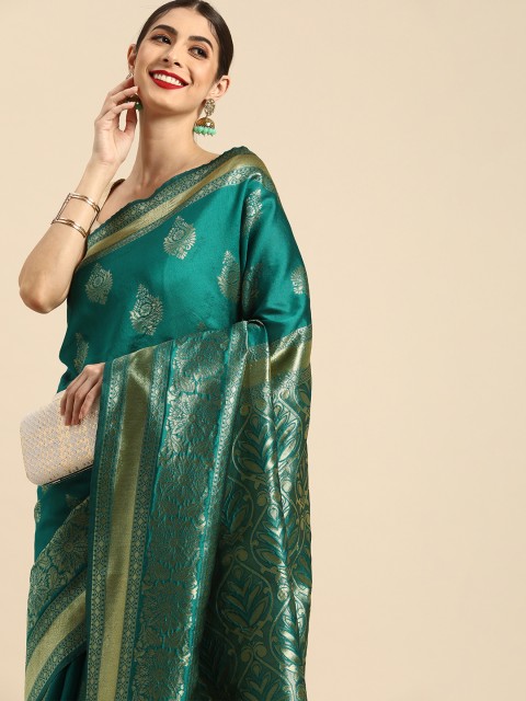 

Anouk Teal Green & Golden Woven Design Banarasi Saree