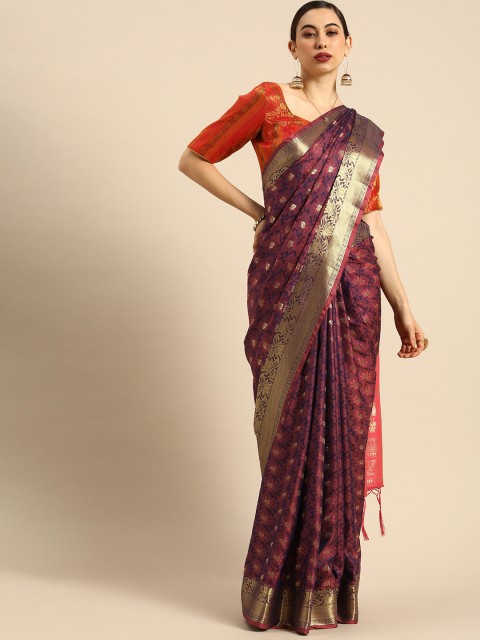 

Anouk Pink & Golden Ethnic Floral Pattern Banarasi Saree