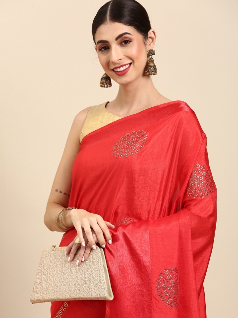 

Anouk Red & Silver Mukaish Embellished Taant Saree