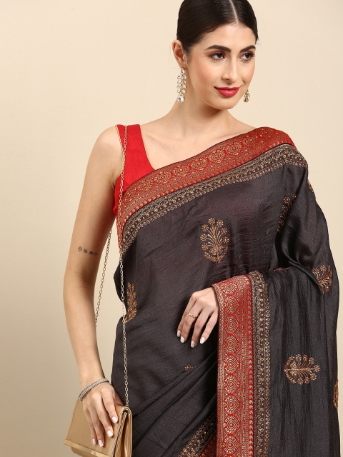

Anouk Charcoal Grey & Golden Embroidered Saree