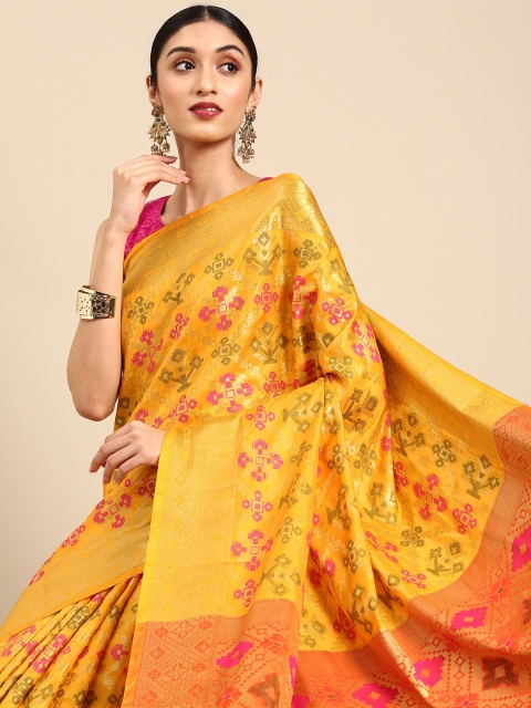 

Anouk Yellow & Orange Woven Design Zari Ready to Wear Banarasi Saree