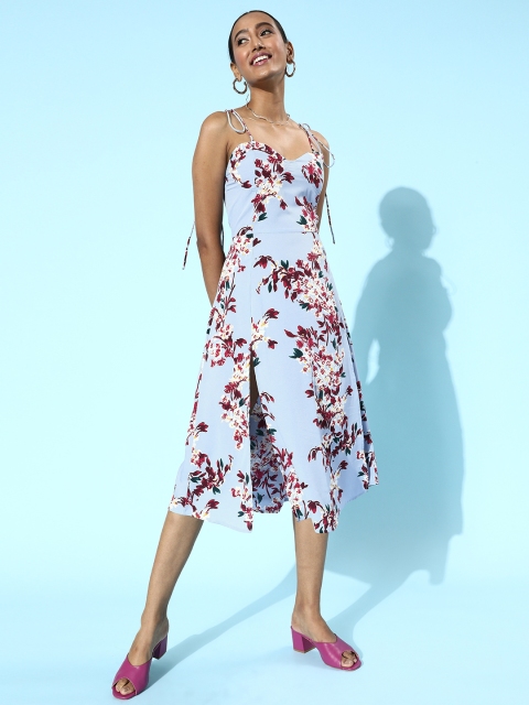 

Berrylush Women Stunning Blue Floral Sweetheart Neck Dress