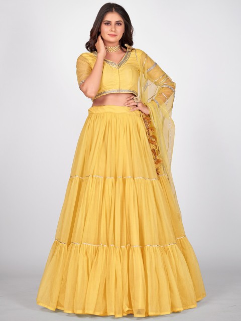 

SHOPGARB Yellow Embellished Semi-Stitched Lehenga & Unstitched Blouse With Dupatta