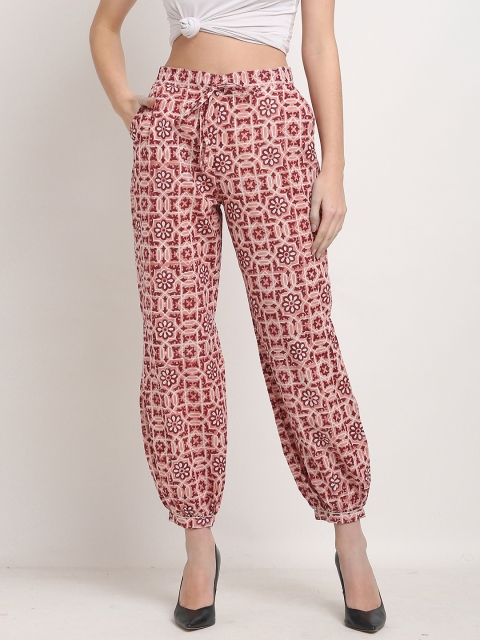 

Rajnandini Women Peach-Coloured & White Floral Printed Handloom Palazzos