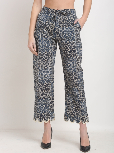

Rajnandini Women Blue & Beige Printed Flared Handloom Palazzos