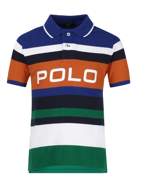 

Polo Ralph Lauren Boys Blue Typography Striped Polo Collar T-shirt