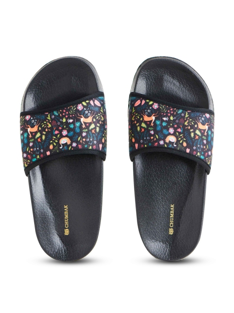 

Chumbak Women Black & Blue Printed Rubber Sliders