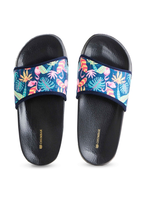 

Chumbak Women Black & Blue Printed Rubber Sliders