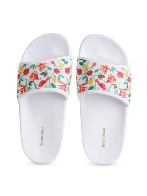 

Chumbak Women White & Multicoloured Printed Rubber Sliders