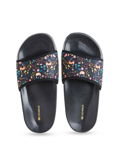 

Chumbak Women Black & Orange Printed Rubber Sliders