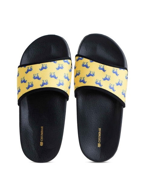 

Chumbak Women Yellow & Blue Printed Rubber Sliders