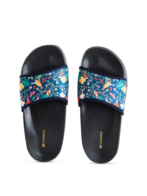 

Chumbak Women Blue & Black Floral Printed Rubber Casual Sliders