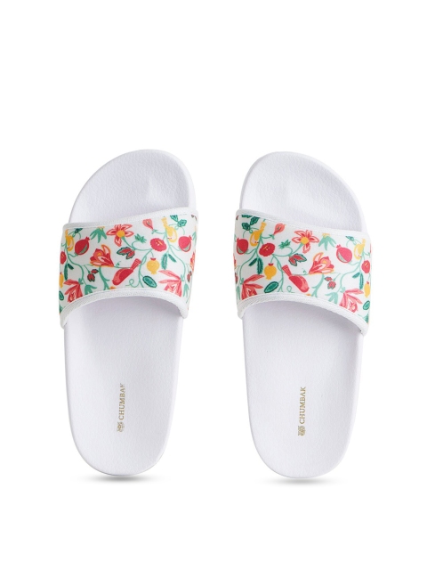 

Chumbak Women White Printed Slider Flip Flops