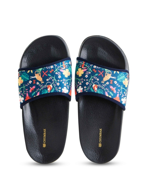 

Chumbak Women Blue & Black Floral Printed Rubber Casual Sliders
