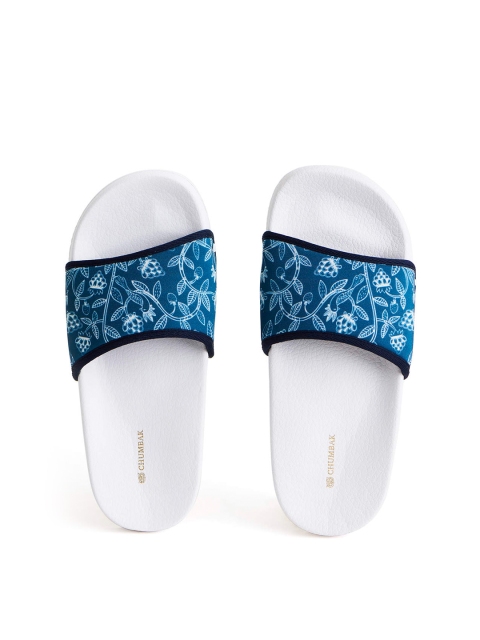 

Chumbak Women White & Blue Printed Rubber Sliders
