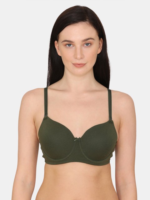 

Zivame Women Green Solid All Day Comfort T-Shirt Bra - Underwired Lightly Padded