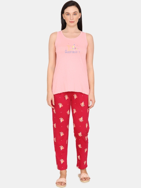

Zivame Women Pink & Red Printed Night Suits