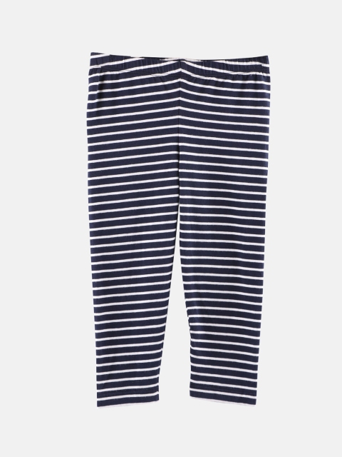 

Beebay Girls Navy Blue & White Striped Ankle-Length Leggings