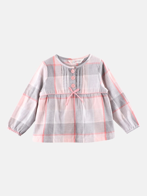 

Beebay Girls Grey Checked A-Line Pure Cotton Top