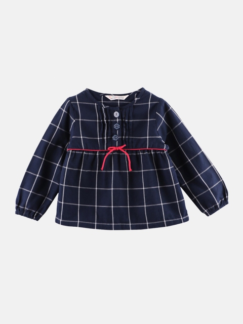 

Beebay Girls Navy Blue Checked A-Line Tie-Ups Top