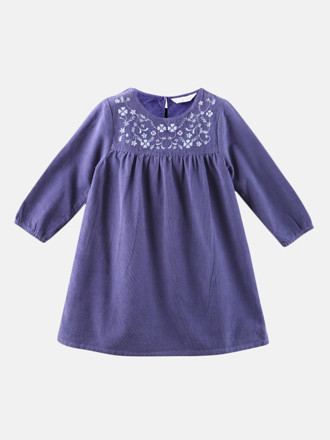 

Beebay Girls Blue Floral Embroidered A-Line Dress