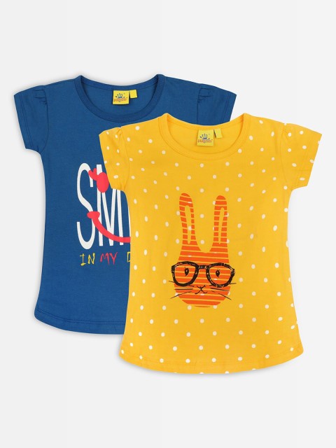 

Punkster Women Pack of 2 Graphic Printed Pure Cotton Regular Top, Navy blue