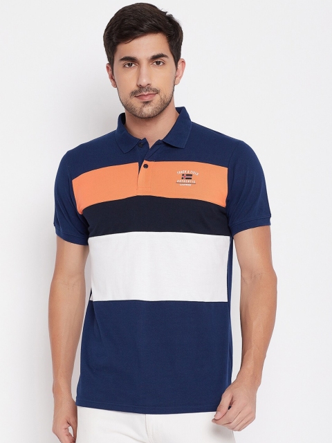

NEVA Men Blue & White Colourblocked Polo Collar T-shirt