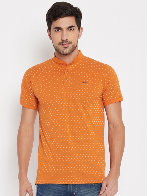 

NEVA Men Orange & White Geometric Printed Mandarin Collar T-shirt
