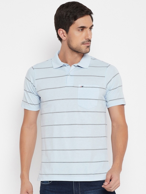 

NEVA Men Blue Striped Polo Collar Pockets T-shirt