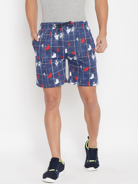 

NEVA Men Blue Checked Regular Shorts