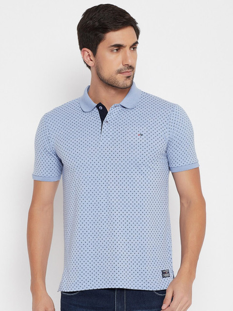 

NEVA Men Blue Geometric Printed Polo Collar T-shirt