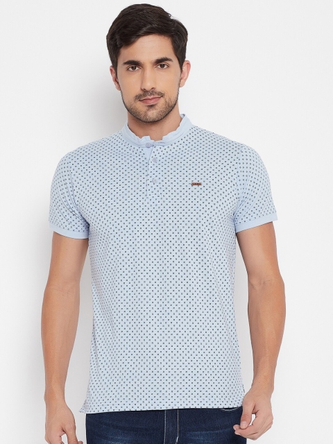 

NEVA Men Blue Geometric Printed Mandarin Collar T-shirt