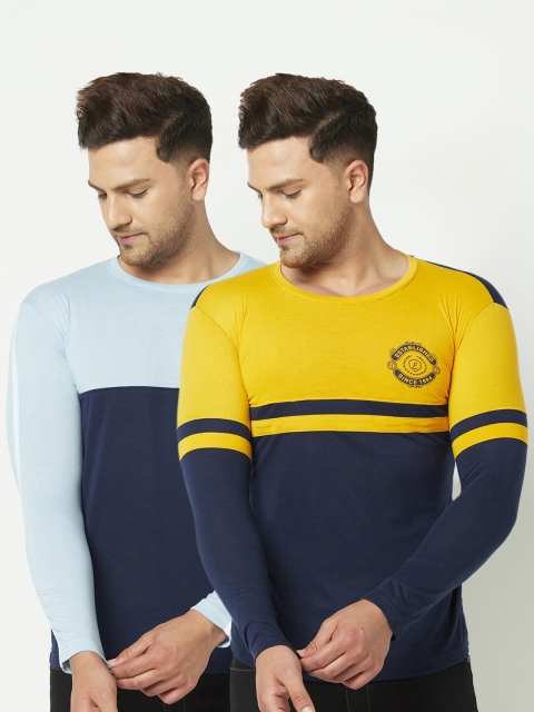 

ELEGANCE Men Pack of 2 Yellow & Blue Printed T-shirt