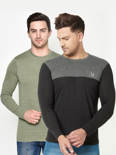 

ELEGANCE Men Pack of 2 Black & Olive Green T-shirt