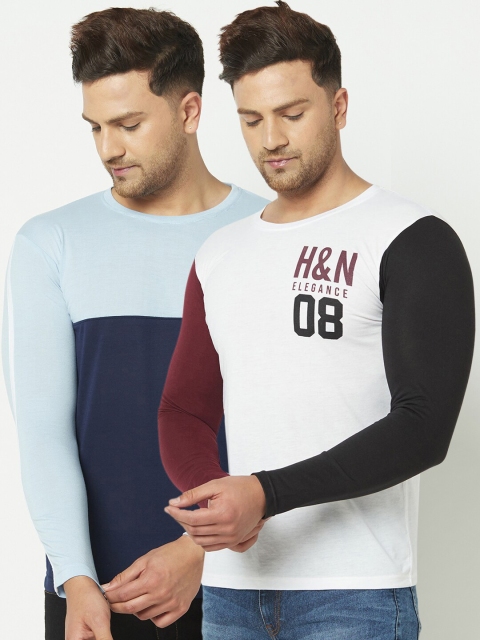 

ELEGANCE Men Pack of 2 Blue & White Typography Printed T-shirt