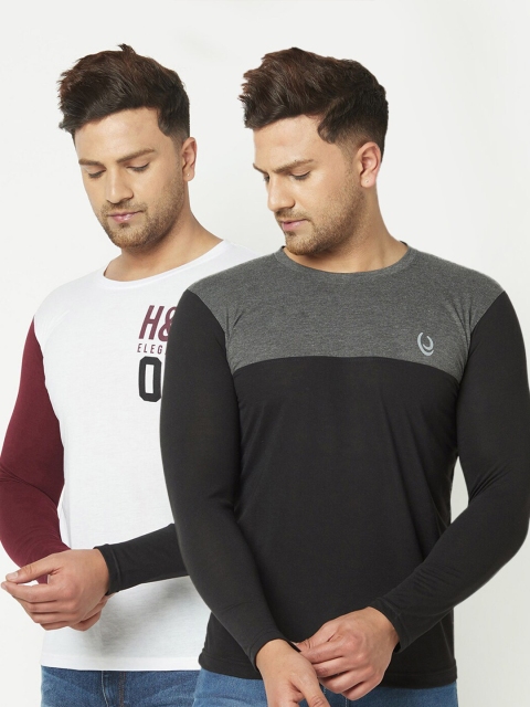 

ELEGANCE Men Pack of 2 Black & White Colourblocked T-shirt