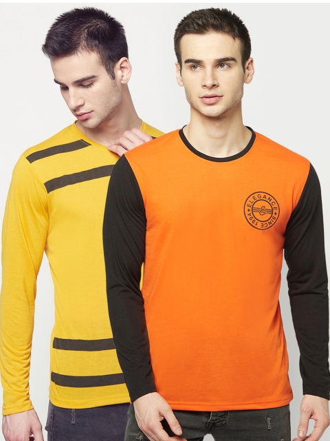 

ELEGANCE Men Pack of 2 Yellow & Orange Colourblocked T-shirt