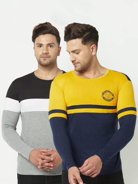 

ELEGANCE Men Pack of 2 Yellow & Black Colourblocked T-shirt