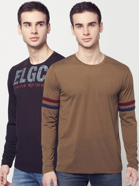 

ELEGANCE Men Pack of 2 Brown & Blue Printed T-shirt