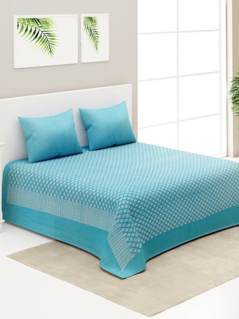 

NEUDIS Blue Printed Jacquard Cotton Double Bed Cover with 2 Pillow Covers