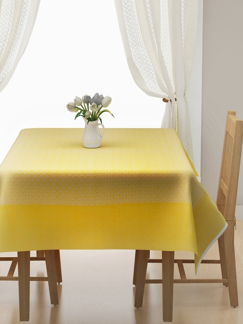 

NEUDIS Yellow & White Floral Woven-Design Premium Cotton Jacquard 4 Seater Table Cover