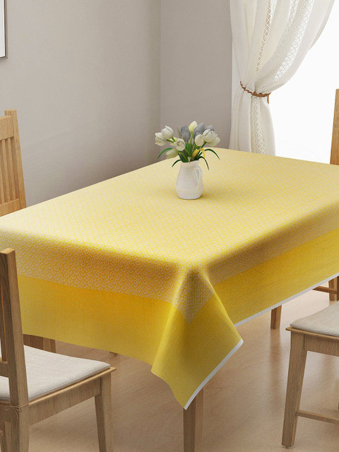 

NEUDIS Yellow & White Jacquard Premium Cotton 6-Seater Table Cover